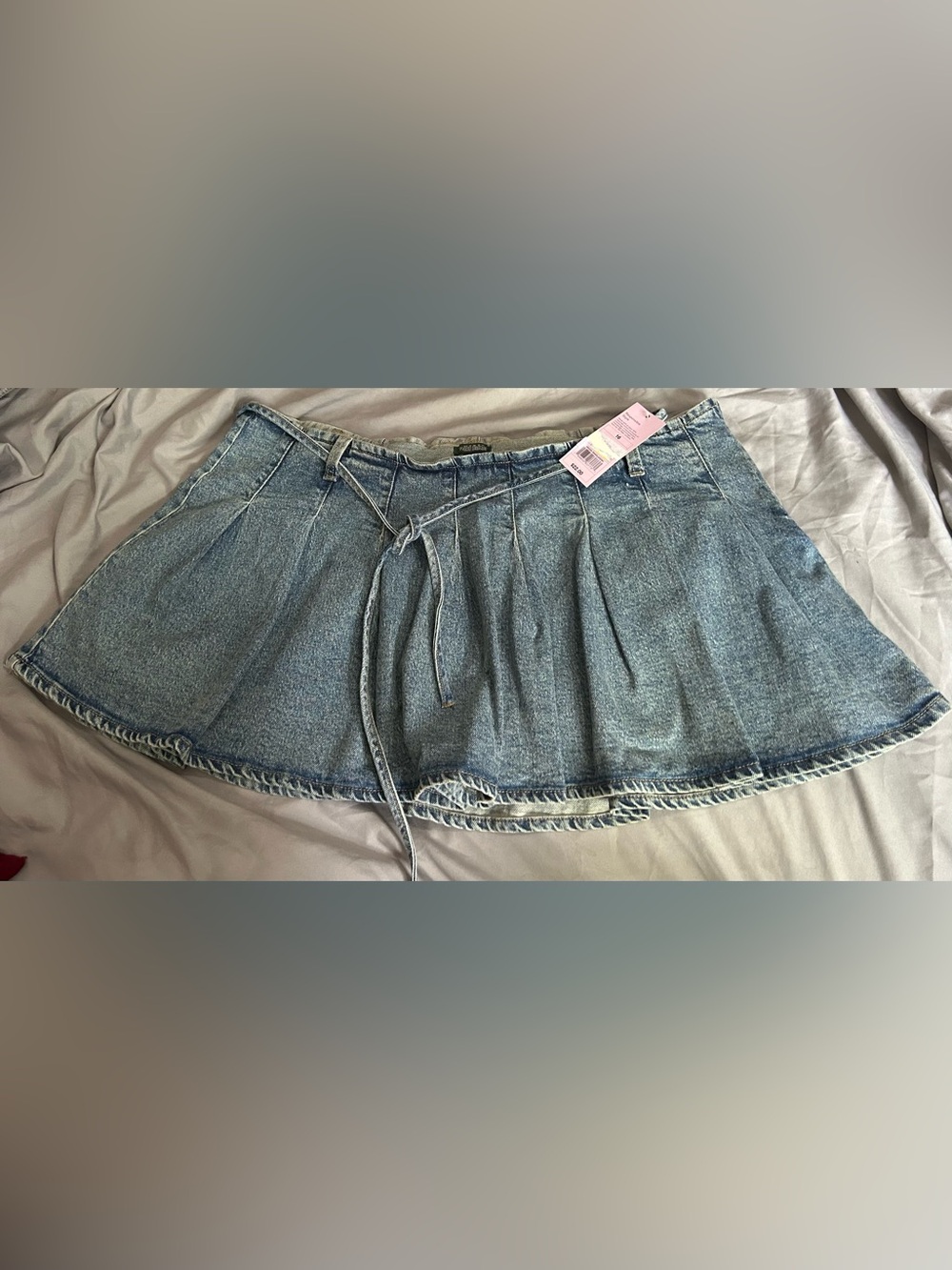 wild fable Blue Denim Pleated Mini Skirt with Tie
